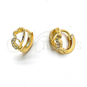 Argolla Huggie 02.165.0006 Oro Laminado, Diseño de Corazón, con Blanca Zirconia Cubica, Pulido, Tono Dorado