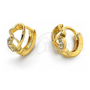 Argolla Huggie 02.165.0006 Oro Laminado, Diseño de Corazón, con Zirconia Cubica Blanca, Pulido, Tono Dorado