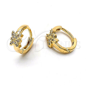 Argolla Huggie 02.165.0007 Oro Laminado, Diseño de Mariposa, con Blanca Zirconia Cubica, Pulido, Tono Dorado
