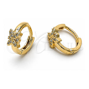 Argolla Huggie 02.165.0007 Oro Laminado, Diseño de Mariposa, con Blanca Zirconia Cubica, Pulido, Tono Dorado