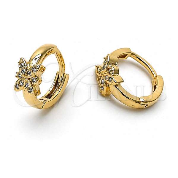 Argolla Huggie 02.165.0007 Oro Laminado, Diseño de Mariposa, con Blanca Zirconia Cubica, Pulido, Tono Dorado