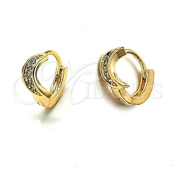 Argolla Huggie 02.165.0009 Oro Laminado, Diseño de Luna, con Blanca Zirconia Cubica, Pulido, Tono Dorado