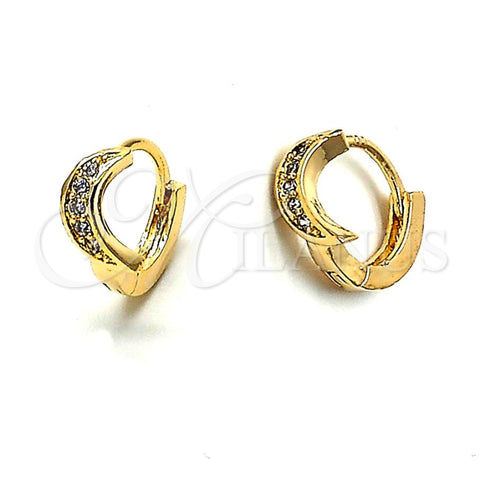 Argolla Huggie 02.165.0009 Oro Laminado, Diseño de Luna, con Blanca Zirconia Cubica, Pulido, Tono Dorado
