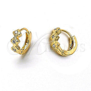 Argolla Huggie 02.165.0015 Oro Laminado, Diseño de Flor, con Blanca Zirconia Cubica, Pulido, Tono Dorado
