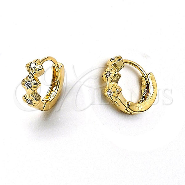 Argolla Huggie 02.165.0015 Oro Laminado, Diseño de Flor, con Blanca Zirconia Cubica, Pulido, Tono Dorado