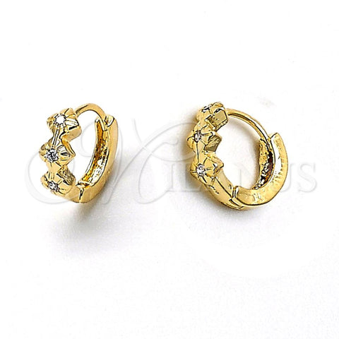 Argolla Huggie 02.165.0015 Oro Laminado, Diseño de Flor, con Blanca Zirconia Cubica, Pulido, Tono Dorado
