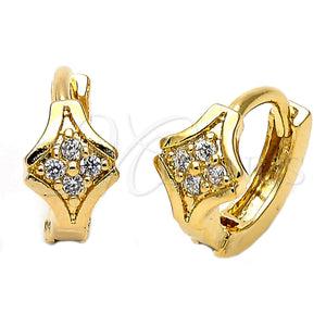 Argolla Huggie 02.165.0022 Oro Laminado, Diseño de Flor, con Blanca Zirconia Cubica, Pulido, Tono Dorado