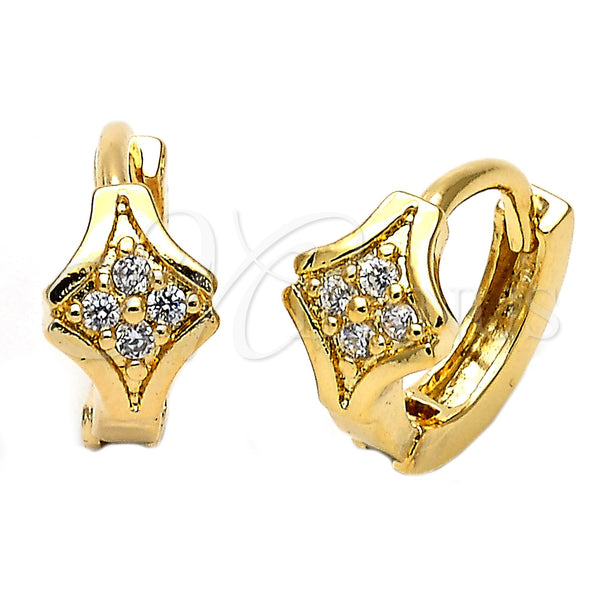 Argolla Huggie 02.165.0022 Oro Laminado, Diseño de Flor, con Blanca Zirconia Cubica, Pulido, Tono Dorado