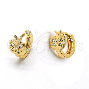 Argolla Huggie 02.165.0038 Oro Laminado, Diseño de Manzana, con Blanca Zirconia Cubica, Pulido, Tono Dorado