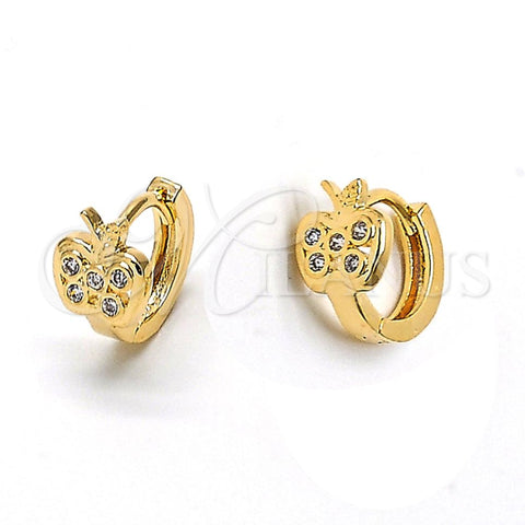 Argolla Huggie 02.165.0038 Oro Laminado, Diseño de Manzana, con Blanca Zirconia Cubica, Pulido, Tono Dorado