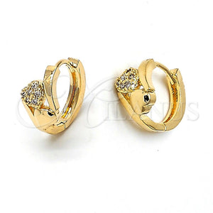 Argolla Huggie 02.165.0039 Oro Laminado, Diseño de Corazón, con Blanca Zirconia Cubica, Pulido, Tono Dorado