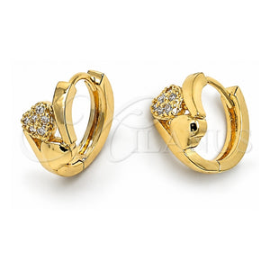 Argolla Huggie 02.165.0039 Oro Laminado, Diseño de Corazón, con Zirconia Cubica Blanca, Pulido, Tono Dorado