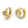 Argolla Huggie 02.165.0039 Oro Laminado, Diseño de Corazón, con Zirconia Cubica Blanca, Pulido, Tono Dorado