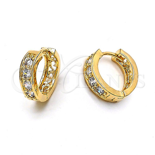 Argolla Huggie 02.165.0042 Oro Laminado, con Blanca Zirconia Cubica, Pulido, Tono Dorado