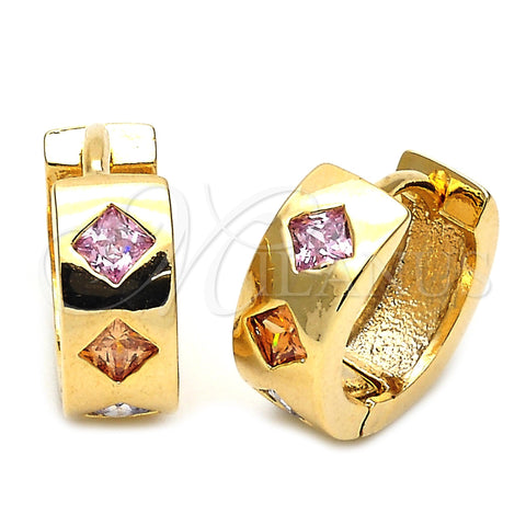 Argolla Huggie 02.65.2316 Oro Laminado, con Rosado and Blanca Zirconia Cubica, Pulido, Tono Dorado