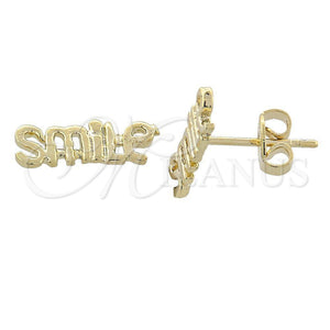 Arete Dormilona 02.94.0054 *PROMO* Oro Laminado, Diseño de Carita Feliz, Pulido, Tono Dorado