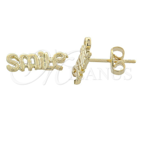 Arete Dormilona 02.94.0054 *PROMO* Oro Laminado, Diseño de Carita Feliz, Pulido, Tono Dorado