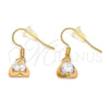 Arete Colgante 02.171.0030 Oro Laminado, Diseño de Corazón, con Blanca Zirconia Cubica, Pulido, Tono Dorado