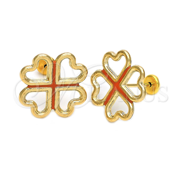 Arete Dormilona 02.09.0051 Oro Laminado, Diseño de Corazón, Esmaltado, Tono Dorado