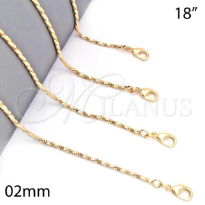 Gargantilla Basica 04.09.0002.18 Oro Laminado, Diseño de Torcido, Diamantado, Tono Dorado (02 MM Thickness, 18 Inches Length)