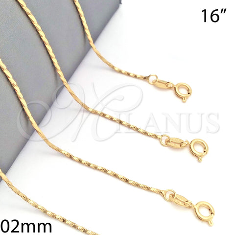Gargantilla Basica 04.09.0005.16 Oro Laminado, Diseño de Torcido, Diamantado, Tono Dorado (02 MM Thickness, 16 Inches Length)