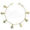 Pulsera de Dije 03.09.0026.07 Oro Laminado, Diseño de Sol, Diamantado, Tono Dorado (03 MM Thickness, 7 Inches Length)