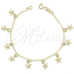 Pulsera de Dije 03.09.0033.07 Oro Laminado, Diseño de Estrella, Pulido, Tono Dorado (03 MM Thickness, 7 Inches Length)