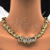 Collar y Pulsera 10.180.0004 Oro Laminado, Diseño de Besos y Abrazos, con Blanca Zirconia Cubica, Diamantado, Tono Dorado