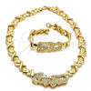 Collar y Pulsera 10.180.0004 Oro Laminado, Diseño de Besos y Abrazos, con Blanca Zirconia Cubica, Diamantado, Tono Dorado