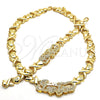 Collar y Pulsera 10.180.0004 Oro Laminado, Diseño de Besos y Abrazos, con Blanca Zirconia Cubica, Diamantado, Tono Dorado