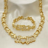 Collar y Pulsera 10.180.0004 Oro Laminado, Diseño de Besos y Abrazos, con Blanca Zirconia Cubica, Diamantado, Tono Dorado