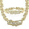 Collar y Pulsera 10.180.0004 Oro Laminado, Diseño de Besos y Abrazos, con Blanca Zirconia Cubica, Diamantado, Tono Dorado