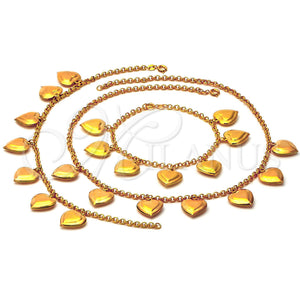 Collar, Pulsera y Tobillera 06.63.0152 Oro Laminado, Diseño de Corazón, Pulido, Tono Dorado