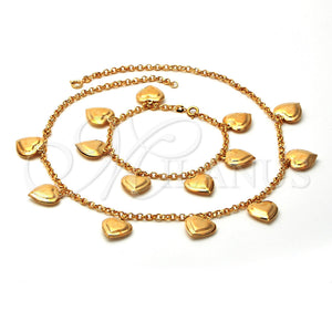 Collar y Pulsera 06.63.0153 Oro Laminado, Diseño de Corazón, Pulido, Tono Dorado