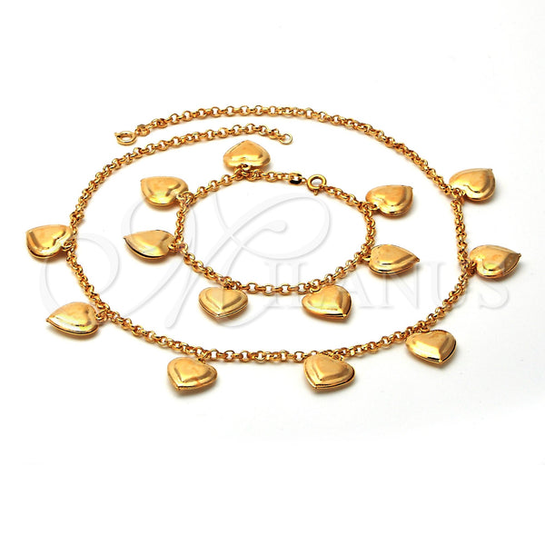 Collar y Pulsera 06.63.0153 Oro Laminado, Diseño de Corazón, Pulido, Tono Dorado