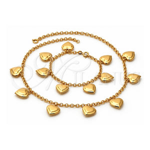 Collar y Pulsera 06.63.0153 Oro Laminado, Diseño de Corazón, Pulido, Tono Dorado