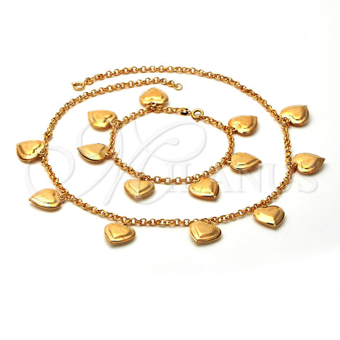 Collar y Pulsera 06.63.0153 Oro Laminado, Diseño de Corazón, Pulido, Tono Dorado
