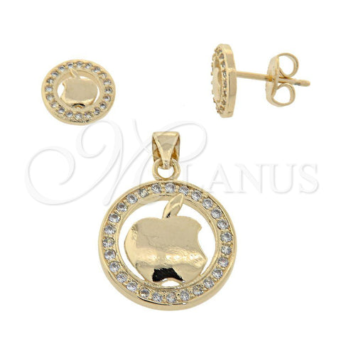 Juego de Arete y Dije de Adulto 10.156.0031 Oro Laminado, Diseño de Manzana, con Blanca Micro Pave, Pulido, Tono Dorado