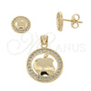 Juego de Arete y Dije de Adulto 10.156.0031 Oro Laminado, Diseño de Manzana, con Blanca Micro Pave, Pulido, Tono Dorado