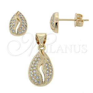 Juego de Arete y Dije de Adulto 10.156.0030 Oro Laminado, Diseño de Gota, con Blanca Micro Pave, Pulido, Tono Dorado