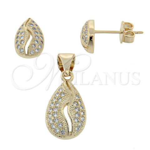 Juego de Arete y Dije de Adulto 10.156.0030 Oro Laminado, Diseño de Gota, con Blanca Micro Pave, Pulido, Tono Dorado