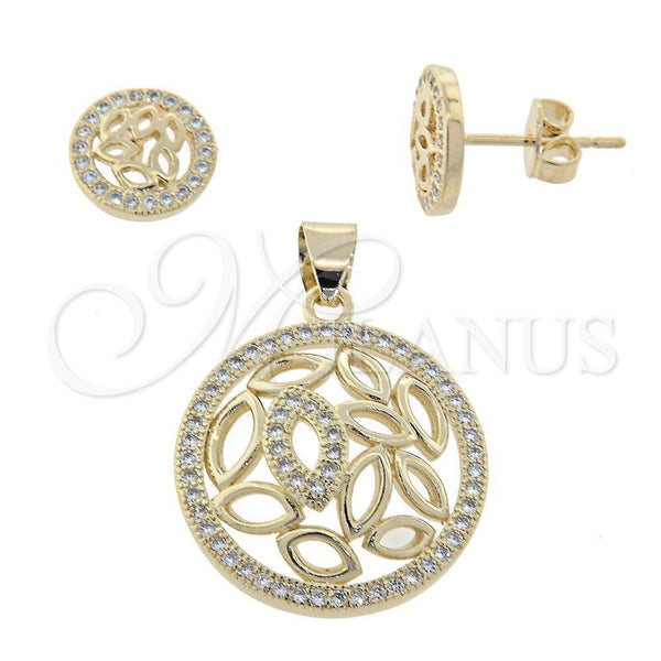 Juego de Arete y Dije de Adulto 10.156.0045 Oro Laminado, con Blanca Micro Pave, Pulido, Tono Dorado