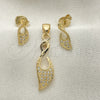 Juego de Arete y Dije de Adulto 10.156.0014 Oro Laminado, con Blanca Micro Pave, Pulido, Tono Dorado