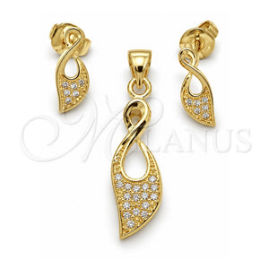 Juego de Arete y Dije de Adulto 10.156.0014 Oro Laminado, con Micro Pave Blanca, Pulido, Tono Dorado