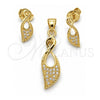 Juego de Arete y Dije de Adulto 10.156.0014 Oro Laminado, con Micro Pave Blanca, Pulido, Tono Dorado