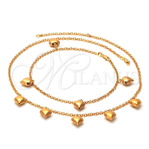 Collar y Pulsera 06.63.0162 Oro Laminado, Diseño de Corazón y Rolo, Pulido, Tono Dorado