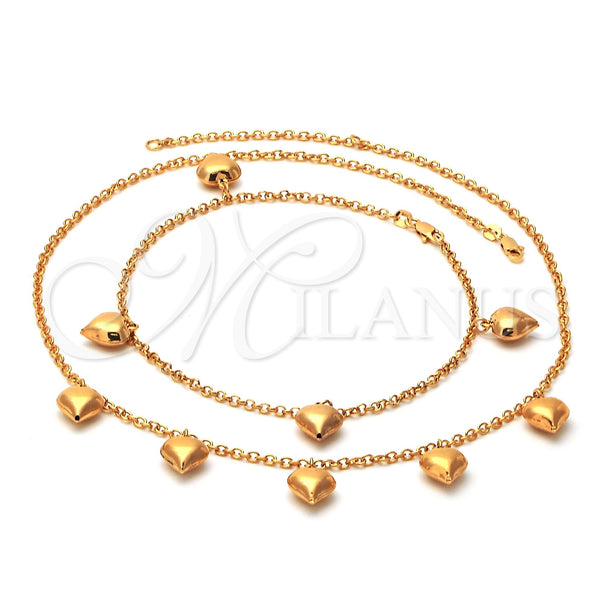 Collar y Pulsera 06.63.0162 Oro Laminado, Diseño de Corazón y Rolo, Pulido, Tono Dorado