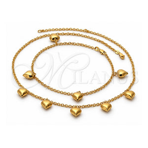 Collar y Pulsera 06.63.0162 Oro Laminado, Diseño de Corazón y Rolo, Pulido, Tono Dorado