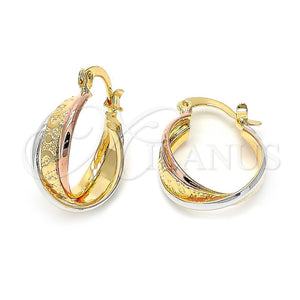 Argolla Pequeña 5.155.007.1 Oro Laminado, Diseño de Torcido, Diamantado, Tres Tonos