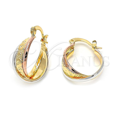 Argolla Pequeña 5.155.007.1 Oro Laminado, Diseño de Torcido, Diamantado, Tres Tonos